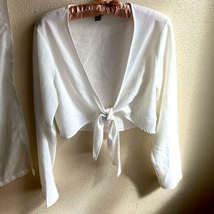 lightweight cream/white tie front long sleeve blouse